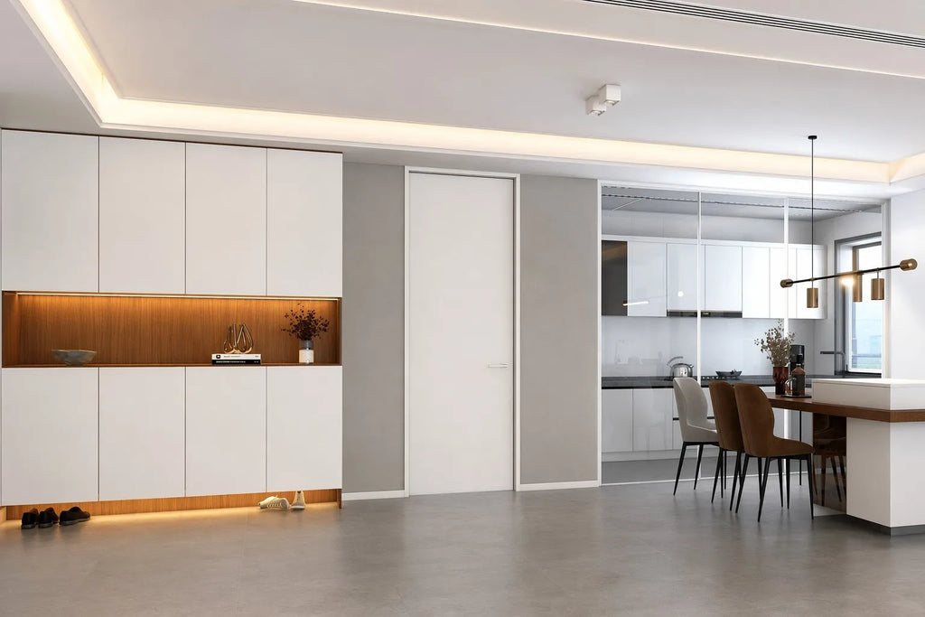 Premium Moonlight White Aluminum-Clad Wood Interior Door - Detail view 2