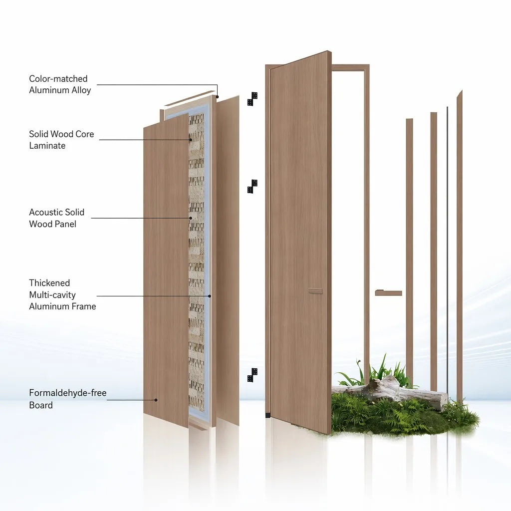 Premium Moonlight White Aluminum-Clad Wood Interior Door - Side view